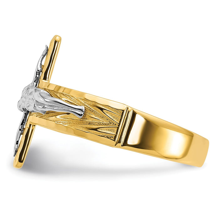 Buy Exclusive 14K Two-Tone Men's Crucifix Ring - Stylish Diamond-Cut Detail-5