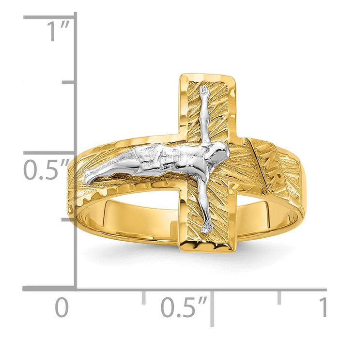 Buy Exclusive 14K Two-Tone Men's Crucifix Ring - Stylish Diamond-Cut Detail-3