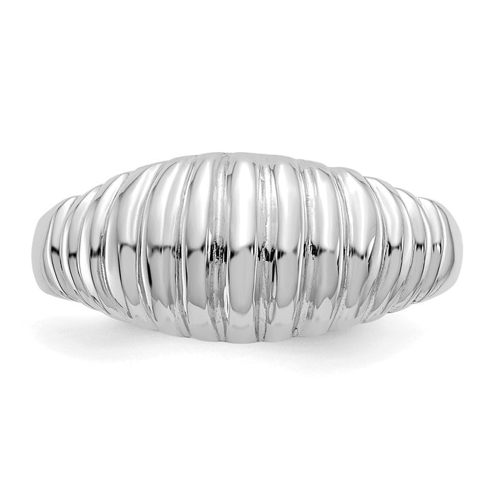 Exclusive 14K White Gold Polished Ribbed Dome Ring - Stylish & Affordable!-4