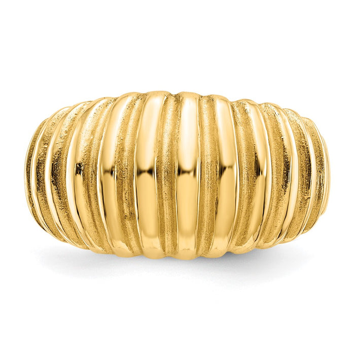 Exclusive 14K Gold Polished Ribbed Dome Ring - Stylish & Affordable Luxury-4