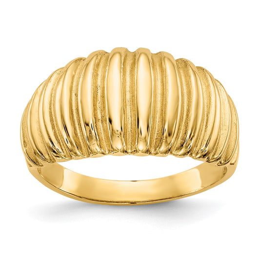Exclusive 14K Gold Polished Ribbed Dome Ring - Stylish & Affordable Luxury