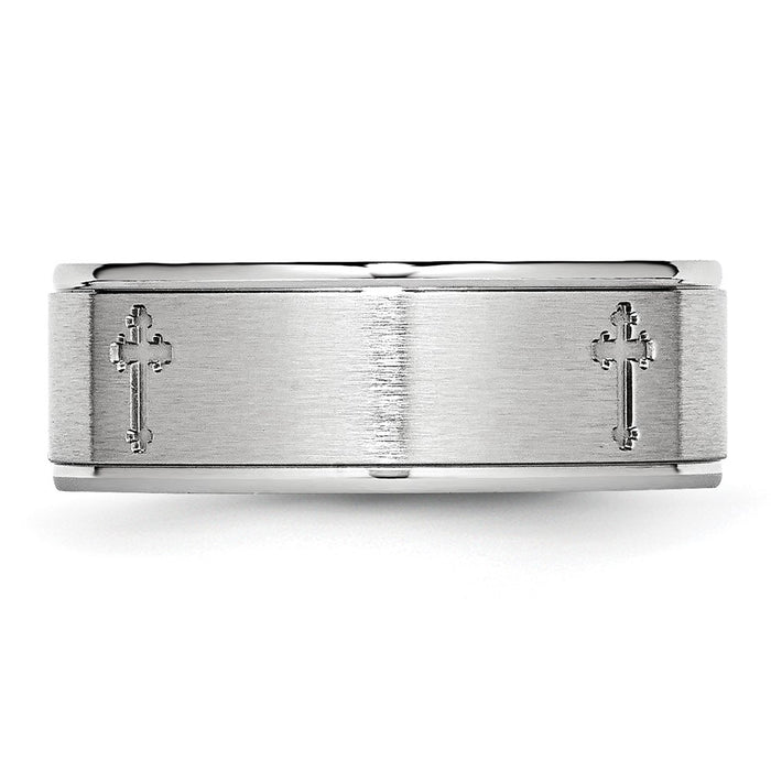 Buy Stylish Cobalt Satin & Polished 8mm Chisel Band with Ridged Edge-4