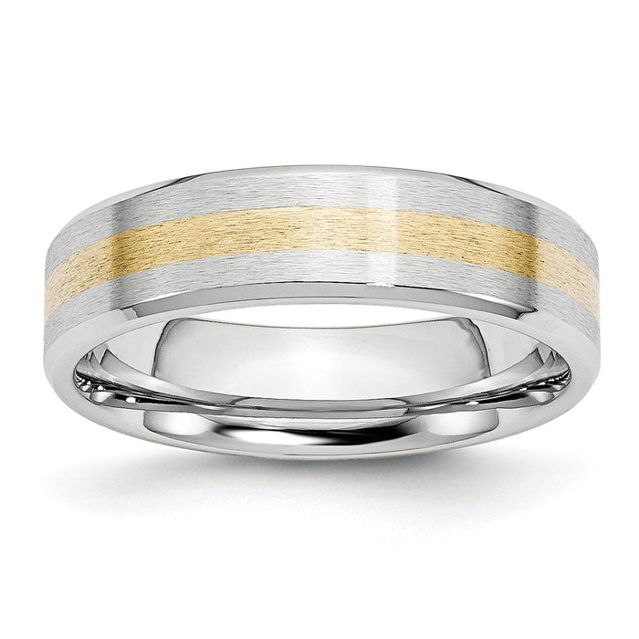 Buy Stylish Cobalt Chisel 6mm Band with 14K Gold Inlay - Satin Finish-1