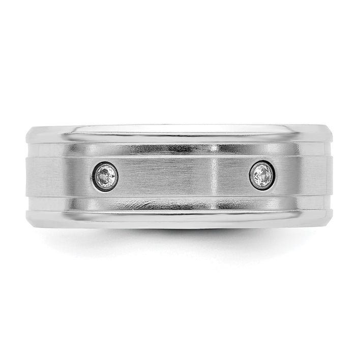 Exclusive 8mm Cobalt Chisel Beveled Band with CZ Accents - Stylish Value!-3