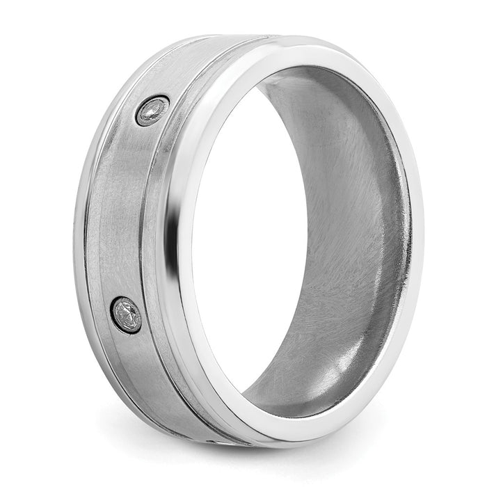 Exclusive 8mm Cobalt Beveled Band with CZ Accents - Stylish Brushed Finish-5