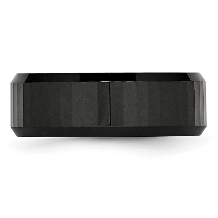 High-Quality 8mm Polished Black Ceramic Faceted Beveled Edge Band - Stylish Value-3