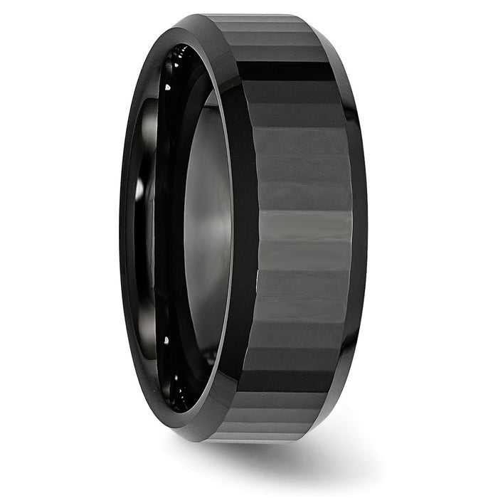 High-Quality 8mm Polished Black Ceramic Faceted Beveled Edge Band - Stylish Value-4