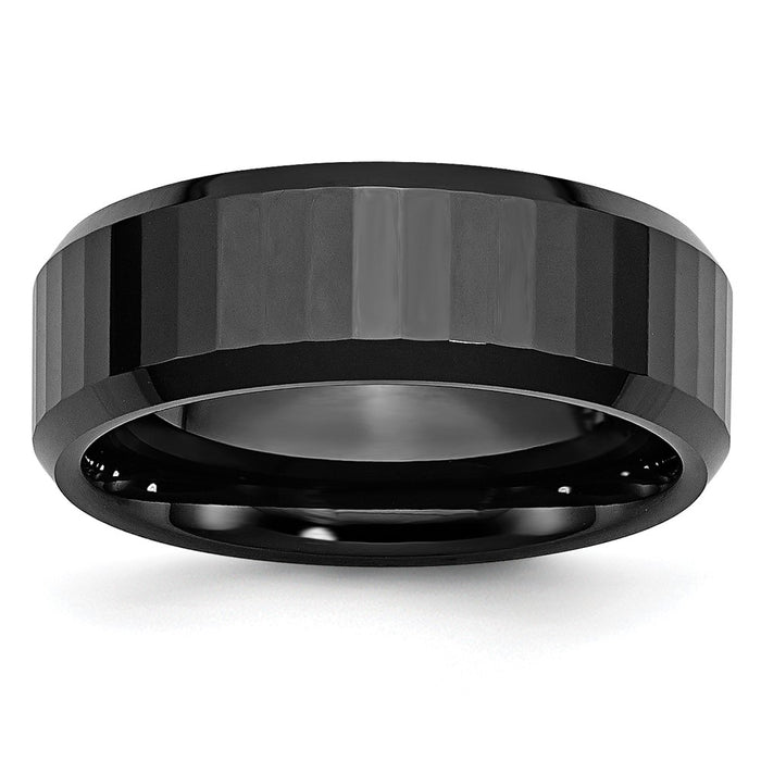 Exclusive 8mm Polished Black Ceramic Beveled Edge Band - Stylish & Durable!-1