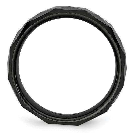High-Quality 8mm Polished Black Ceramic Chisel Faceted Band - Stylish Design