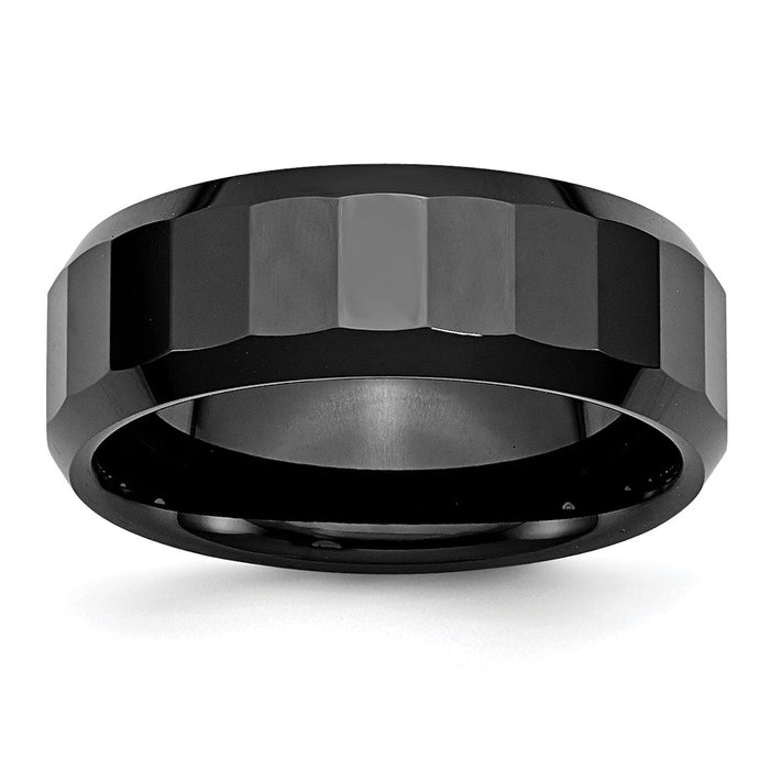 Buy 8mm Polished Black Ceramic Band - Stylish Chisel Faceted Design, Affordable!-1