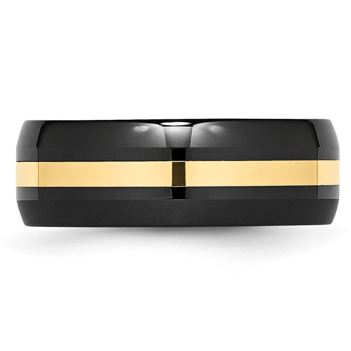 Exclusive 8mm Polished Chiseled Black Ceramic Band with 14K Gold Inlay-3