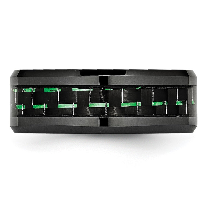 High-Quality Black Ceramic Ring with Green Carbon Fiber Inlay - Stylish Value!-3