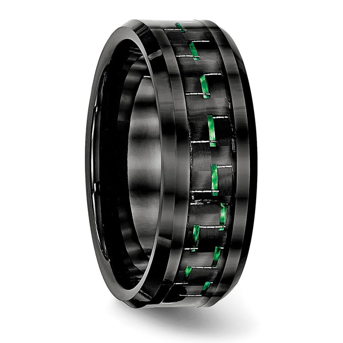 High-Quality Beveled Edge Ring: Black Ceramic & Green Carbon Fiber Inlay-4
