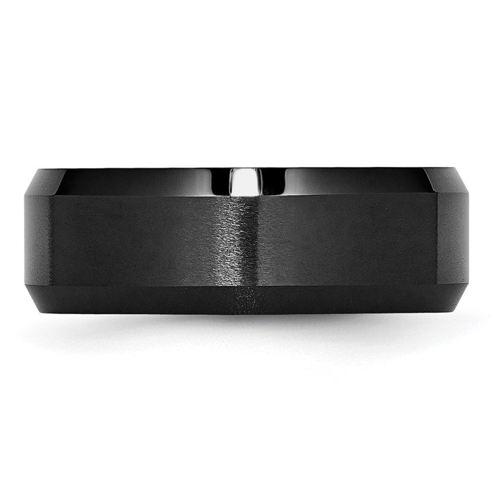 Buy Stylish 8mm Chiseled Ceramic Black Beveled Edge Brushed & Polished Ring-3