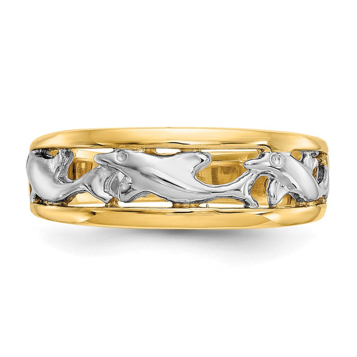 Shop Exclusive 14K Gold Dolphin Ring with Rhodium Finish - Stylish & Affordable!-5