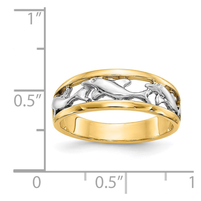 Shop Exclusive 14K Gold Dolphin Ring with Rhodium Finish - Stylish & Affordable!-3