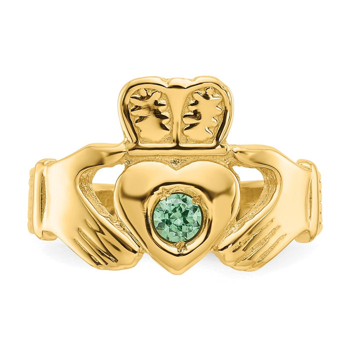 Shop Stylish 14K Gold-Plated Claddagh Ring with Green Stone | Affordable Luxury-4