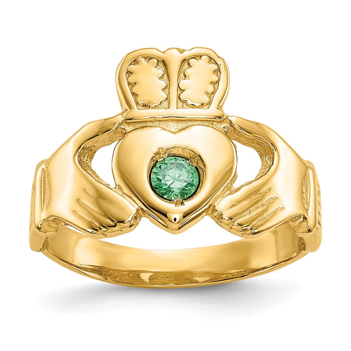 Shop Stylish 14K Gold-Plated Claddagh Ring with Green Stone | Affordable Luxury-1