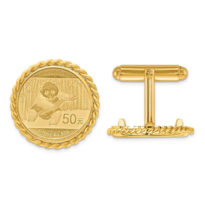 High-Quality 14K Men's Cuff Links with 1/10oz Panda Coin Bezel - Stylish Design-1