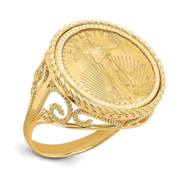 Shop Stylish 14k Gold Wideband Ladies' Ring with 1/10oz Coin Bezel-1