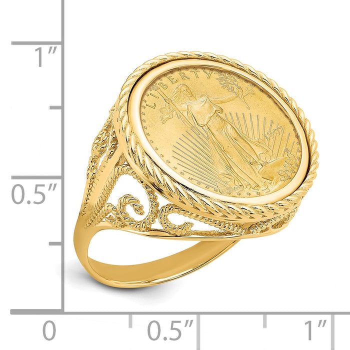 Shop Exclusive 14K Gold Ladies' Bezel Ring with 1/10oz Coin - Stylish Value!-2