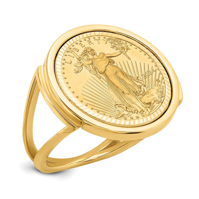 Shop 14K Gold Wideband Bezel Ring with 1/10oz Coin - Stylish & Affordable!-1