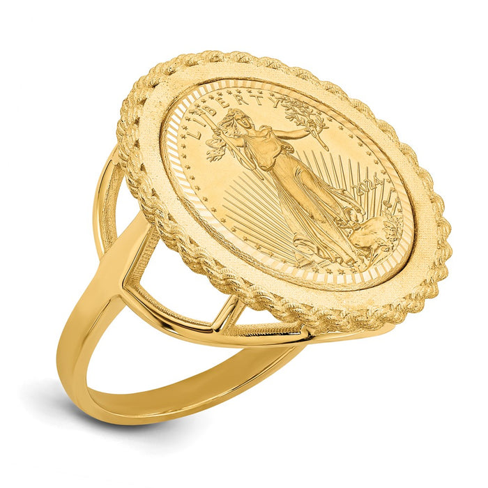 Shop Stylish 14K Gold Ladies' Bezel Ring with Diamond-Cut Edge & 1/10oz Coin-1