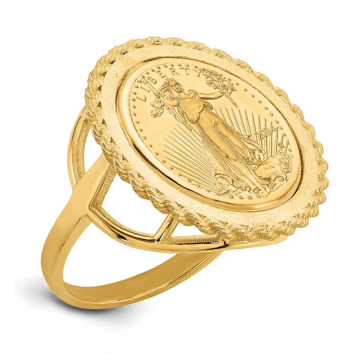 Shop Exclusive 14K Gold Ladies' Bezel Ring with 1/10oz Coin - Stylish Value!-1