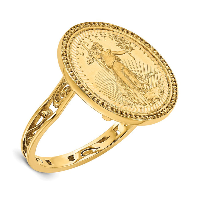 Exclusive 14K Gold Wideband Ladies' Ring with 1/10oz Coin - Stylish Value-1