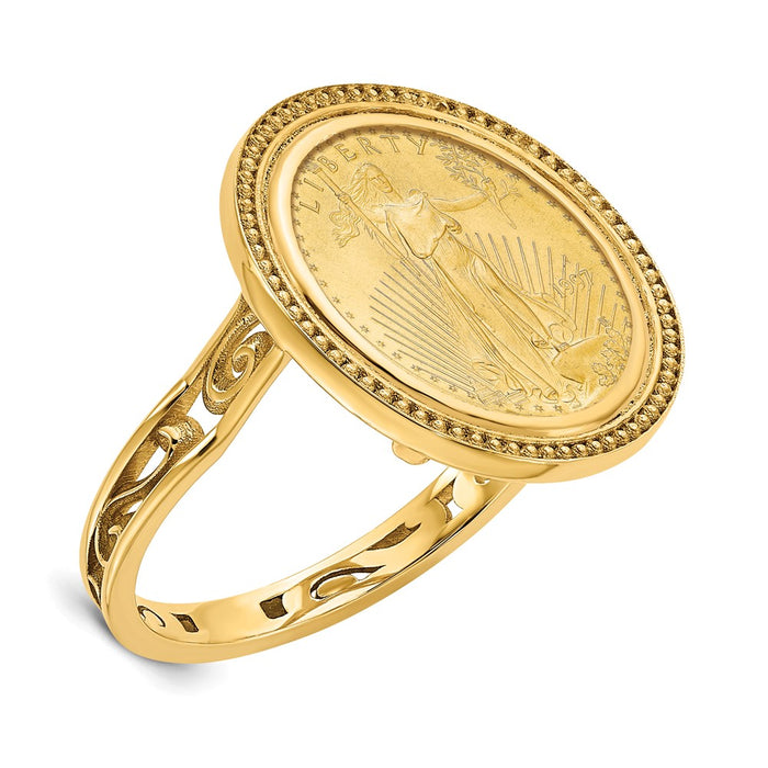 Shop 14K Gold Wideband Filigree Ring with 1/10oz American Eagle Coin - Stylish & Elegant Jewelry-1