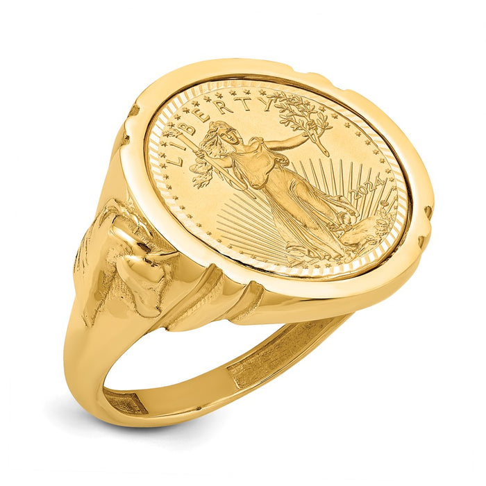 Buy Stylish 14K Gold Wideband Ring with 1/10oz Coin Bezel - Luxury Design-1
