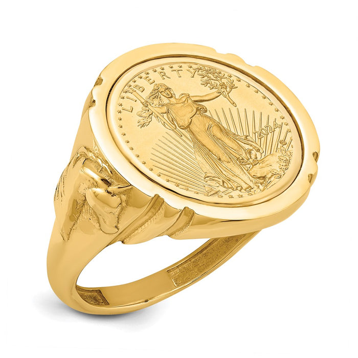 High-Quality 14K Men's Polished Wideband Ring with Coin Bezel - Stylish Value-1