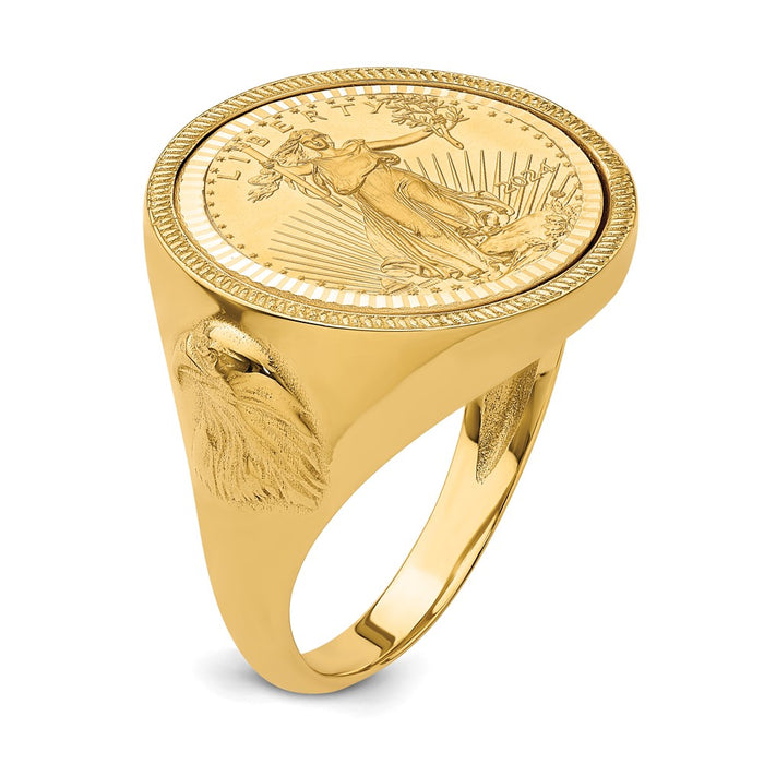 Buy Exclusive 14K Men's Polished Diamond-Cut Ring with 1/10oz Eagle Coin-1