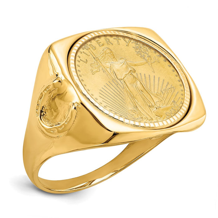 Shop 14K Men's Diamond-Cut Wideband Ring with American Eagle Coin - Luxury Design-1