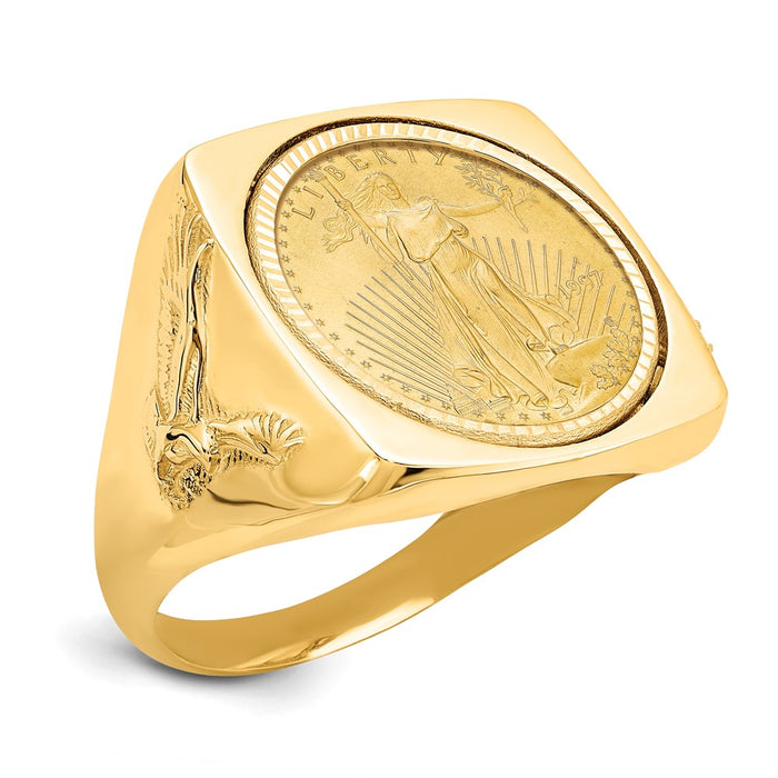 Exclusive 14K Men's Wideband Ring with 1/10oz Coin | Stylish Diamond-Cut Design-1