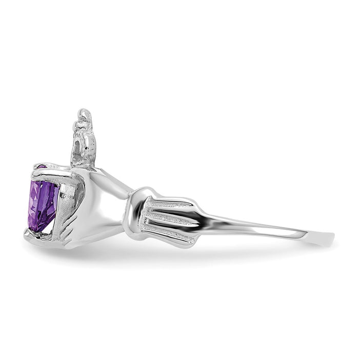 Buy Stylish 14K White Gold Claddagh Heart Ring with CZ - February Gemstone-4