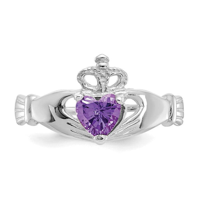 Buy Stylish 14K White Gold Claddagh Heart Ring with CZ - February Gemstone-5