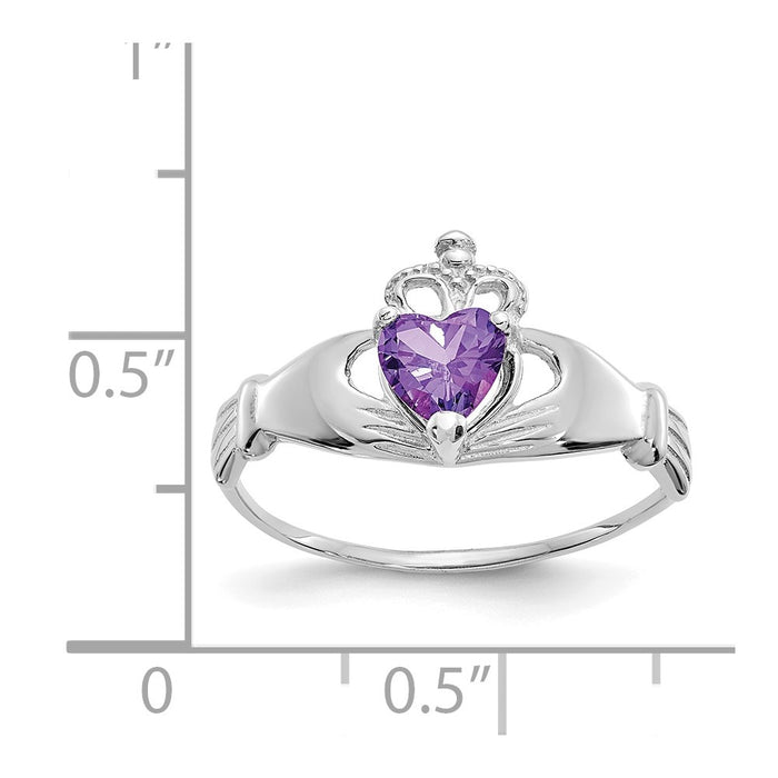 Buy Stylish 14K White Gold Claddagh Heart Ring with CZ - February Gemstone-3