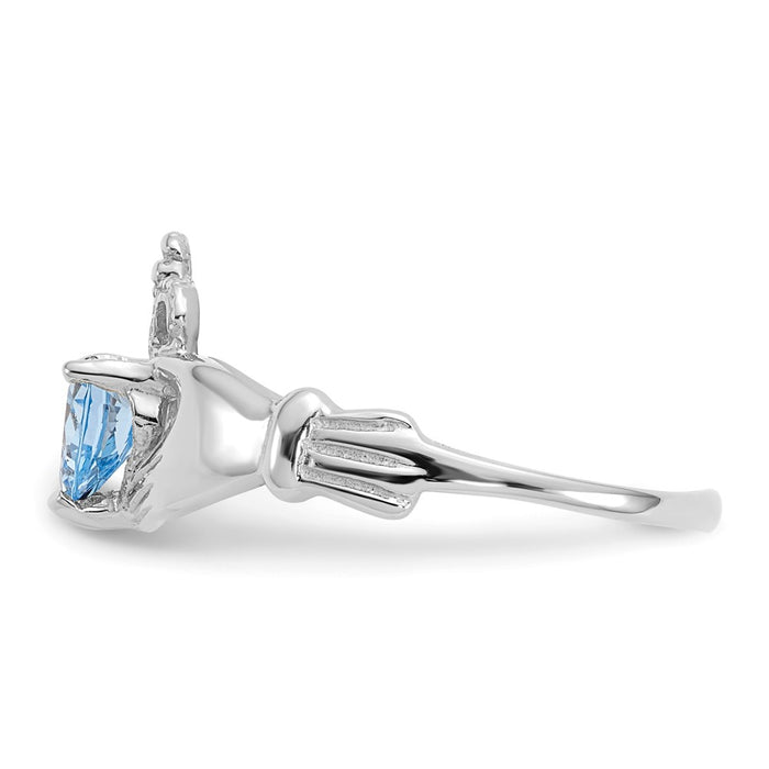Exclusive 14K White Gold Claddagh Heart Ring, CZ March Birthstone - Affordable Luxury-3