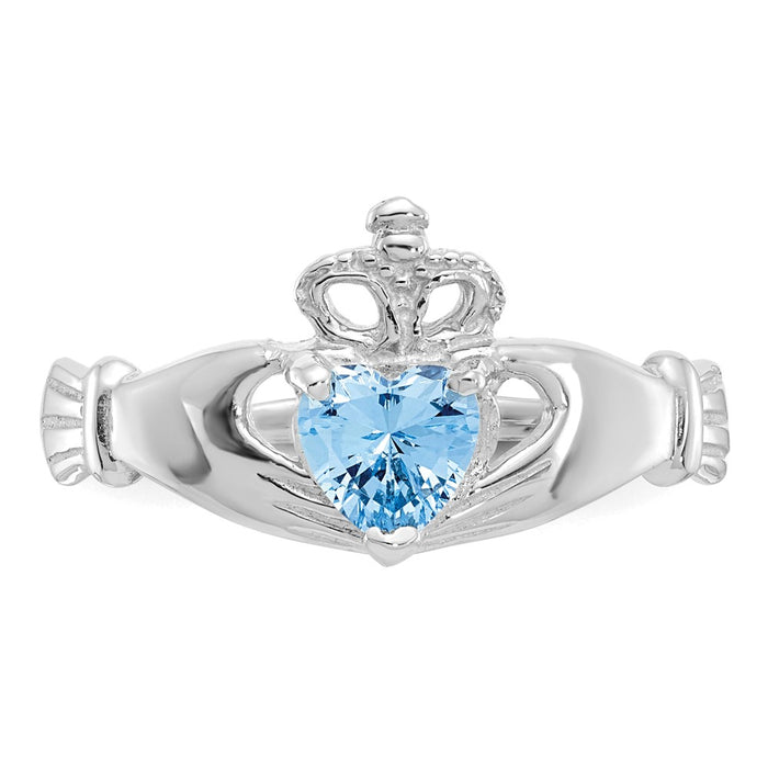 Exclusive 14K White Gold Claddagh Heart Ring, CZ March Birthstone - Affordable Luxury-4
