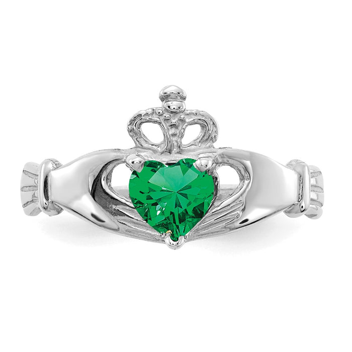 Shop 14K White Gold Claddagh Heart Ring with CZ May Birthstone - Stylish Value-4