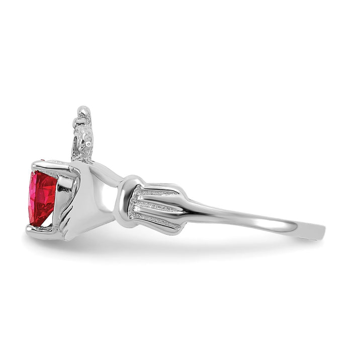 Shop Stylish 14K White Gold Claddagh Heart Ring with CZ July Birthstone-3