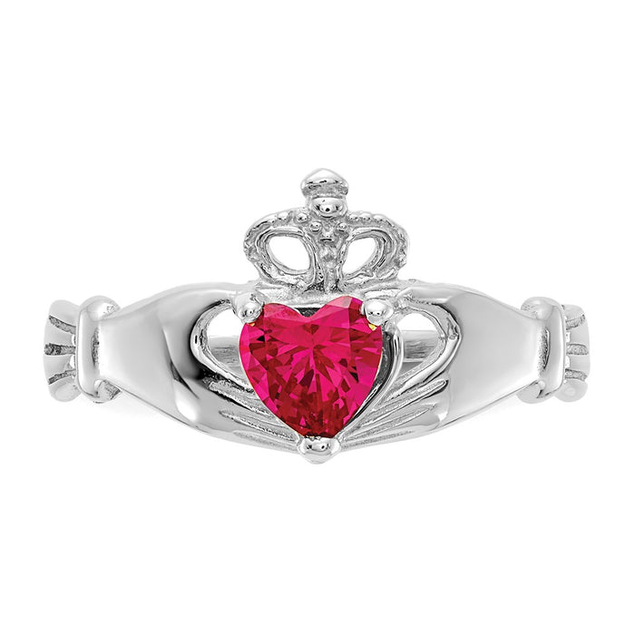 Shop Stylish 14K White Gold Claddagh Heart Ring with CZ July Birthstone-4