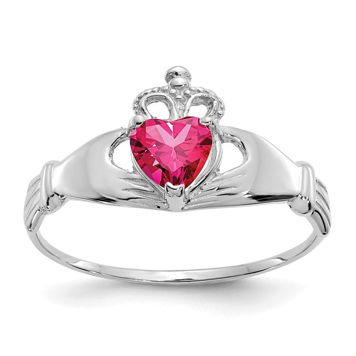 Shop Stylish 14K White Gold Claddagh Heart Ring with CZ July Birthstone-1