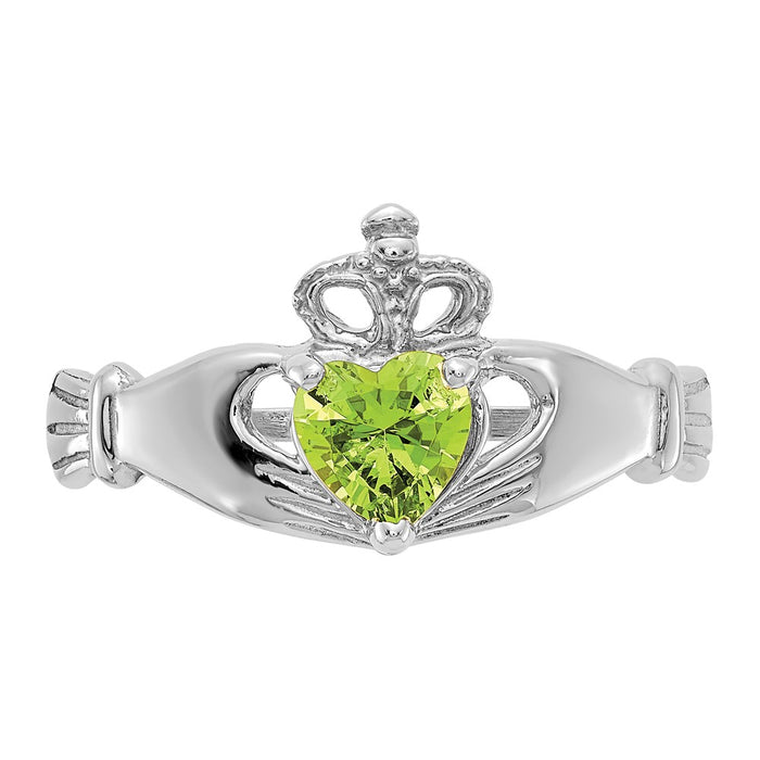 Exclusive 14K White Gold Claddagh Heart Ring - Stylish CZ August Birthstone-4