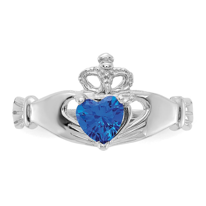 Shop Stylish 14K White Gold Claddagh Heart Ring with CZ & September Gemstone-4