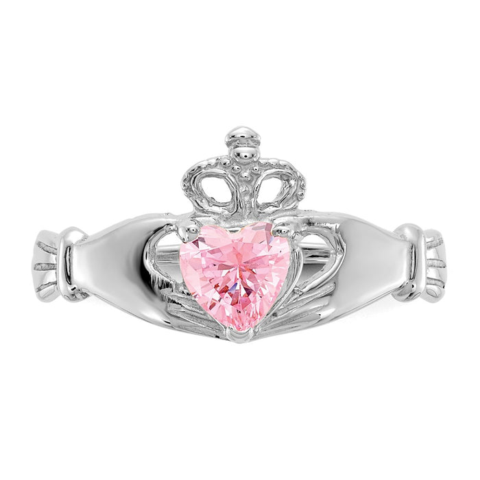 Buy Exclusive 14K White Gold Claddagh Heart Ring with CZ - Stylish October Birthstone-4