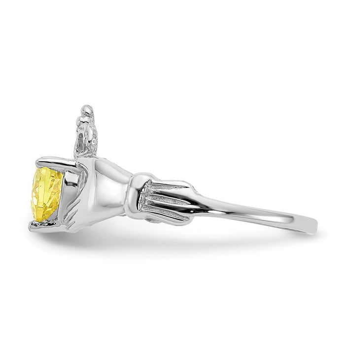 Exclusive 14K White Gold Claddagh Heart Ring with CZ, Stylish November Birthstone-3