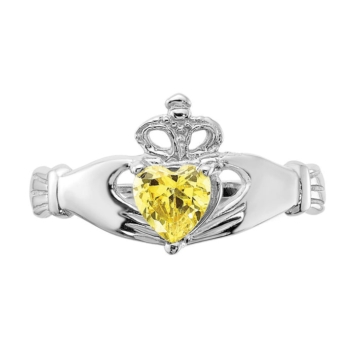 Exclusive 14K White Gold Claddagh Heart Ring with CZ, Stylish November Birthstone-4