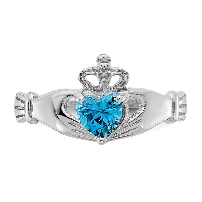 Shop Stylish 14K White Gold Claddagh Heart Ring with CZ - December Birthstone-5
